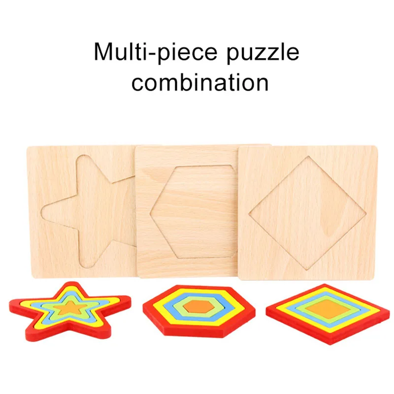 

1Pcs Baby Early Educational Cognition Wooden Puzzle Toys Geometry Shape Teaching Aids Building Blocks Toys Jigsaw Puzzle