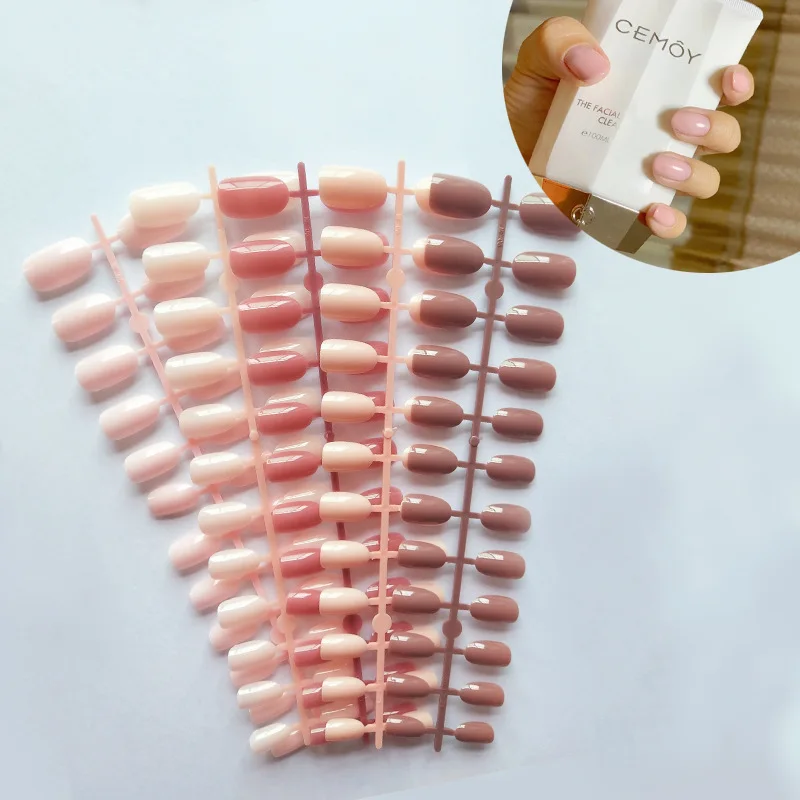 

Накладные ногти 24 шт., серия нюдовых цветов, короткое круглое полное покрытие, акриловые накладные ногти «сделай сам», инструменты для красо...