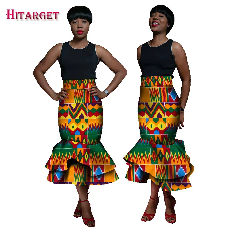 2020 Осенняя африканская Женская одежда двухслойные юбки-русалки базин восковые
