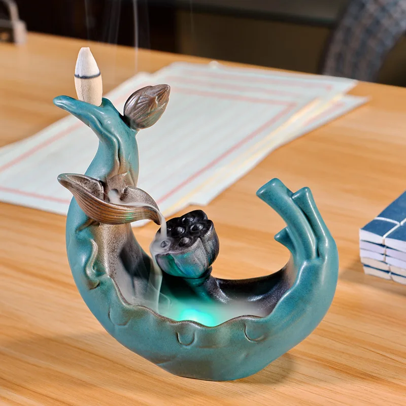 Керамика светодиодный горелка для благовоний в виде лотоса обратный поток дзен