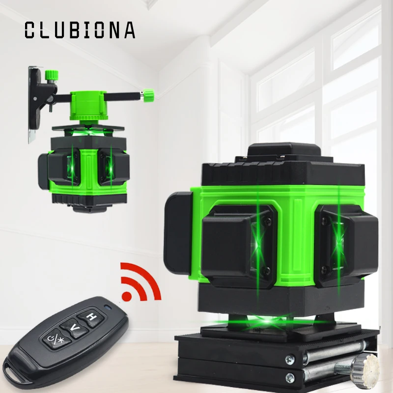 Clubiona IE12A экономичный пол и стена зеленые линии пульт дистанционного управления 3D лазерный уровень с литий-ионной батареей