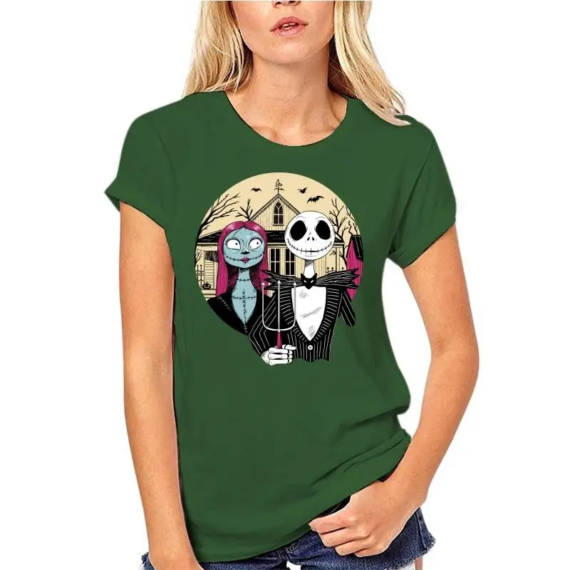 

Designed T Shirt Top Tee Avp Tshirt For Men Plus Size American Gothic Halloween Nightmare Before Christmas Jack Sally Black