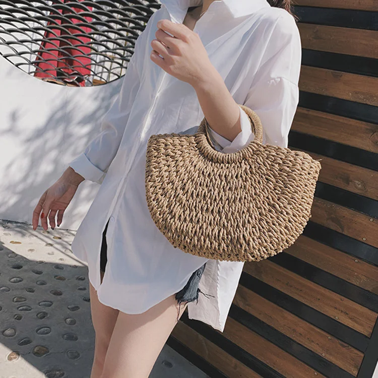 Женская пляжная сумка ручной работы соломенная Повседневная плетеная сумочка