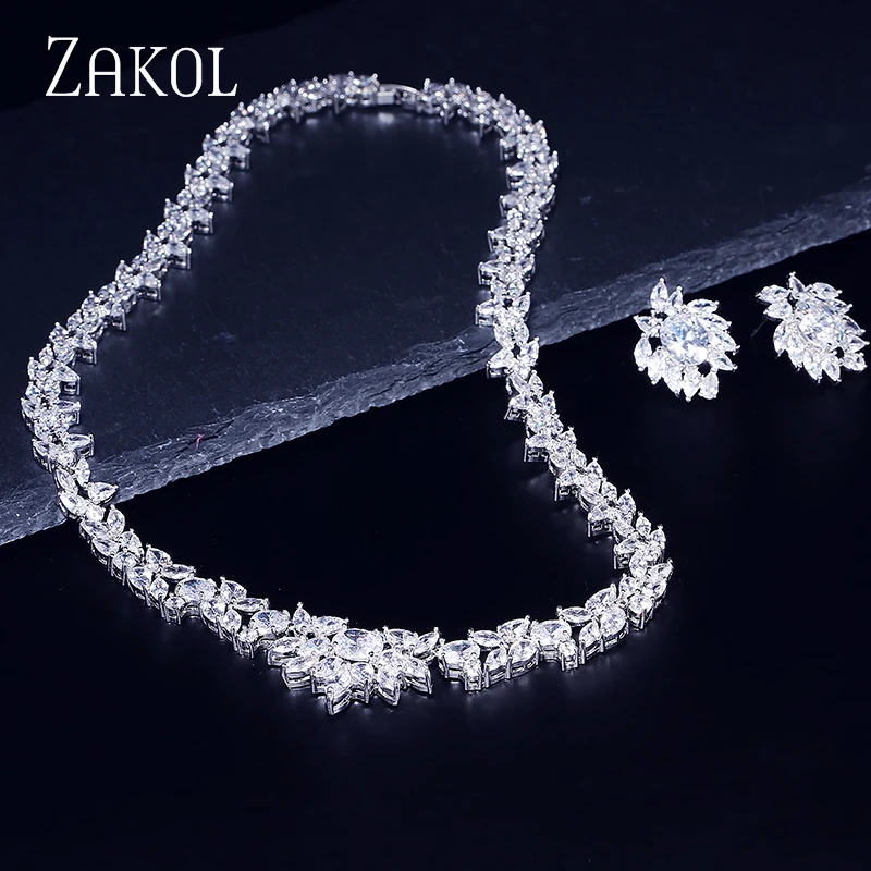 ZAKOL Роскошный Белый Цвет капли воды кластер AAA + кубический цирконий Модный