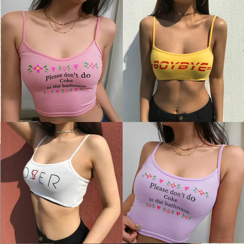

Women's Summer Strappy Vest Crop Top Cotton Letter Print Tank Tops T-Shirt Casual Camis Tops Ladies Multiple Colors Vest