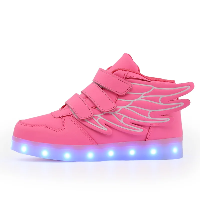 2018 Fashion Pink USB Charging Led Children Shoes With Light Up Kids Casual Boys&ampGirls Luminous Sneakers Glowing Shoe Hook&ampLoop |