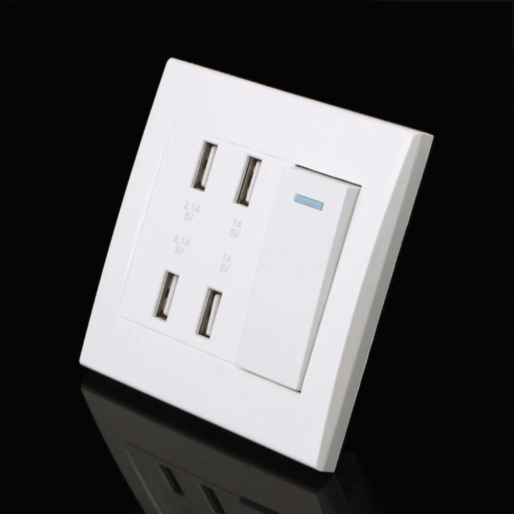 Настенный выключатель 220 В 10 А 4 порта USB зарядное устройство панель адаптера