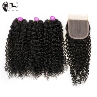 synthetic protein filamen hair afro kinky curly water wave 3 bundles with closure hair weave bundle for black women party