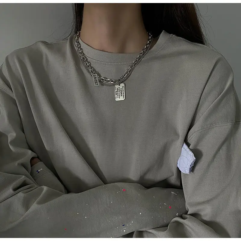 

New fashion personality retro hip-hop letters double-layer titanium steel necklace men and women temperament wild clavicle chain