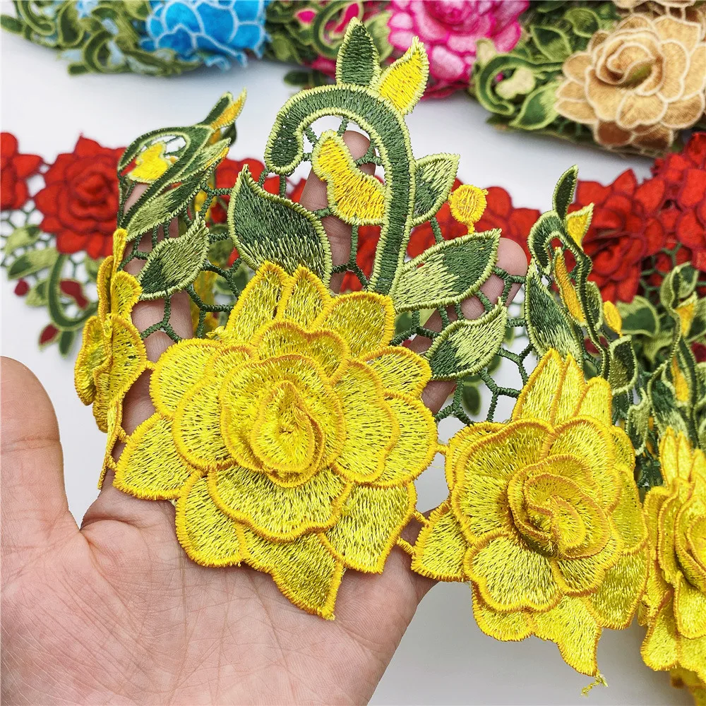 Хит продаж красочные 3D с цветочной вышивкой тканевые цветы листьев аппликация