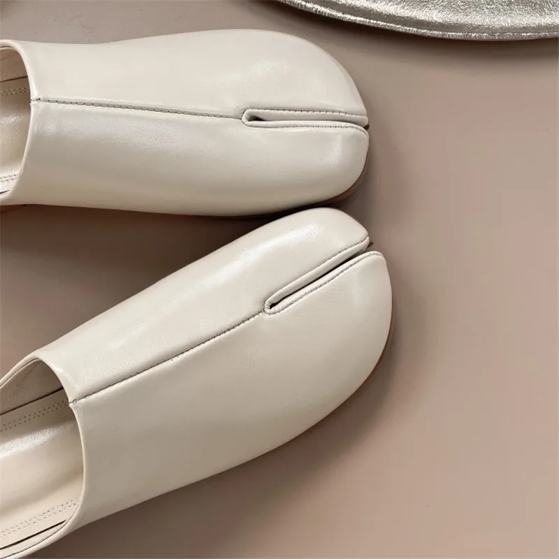 PXELENA Ins Luxury Split Toe Slides Women Full Genuine Leather Pig Feet Summer Slippers Flat Comfort Tabi Ninja Shoes Lady Mules | Обувь