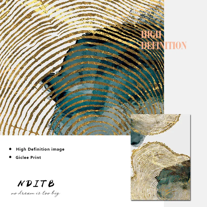 Абстрактные золотые листья Ежегодная картина минималистичный холст