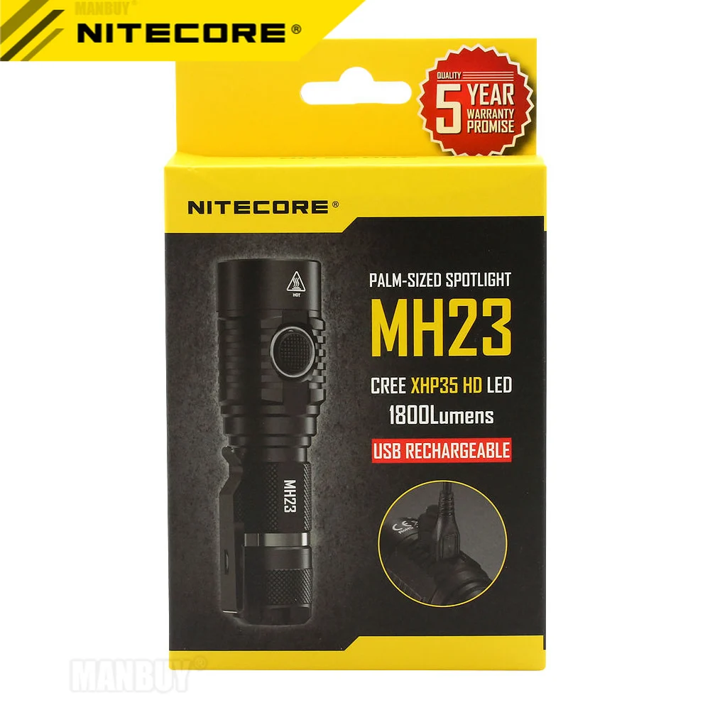 Фонарь NITECORE MH23 2022 года со скидкой, заряжаемый, 1800 люмен, CREE XHP35 HD LED, водонепроницаемый, без аккумулятора 18650, бесплатная доставка.