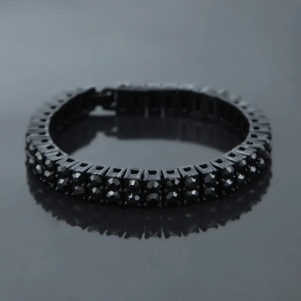 2 ряда Кристалл Iced Out Мужчины Леди Bling теннис прекрасный браслет в стиле хип-хоп " панк браслет