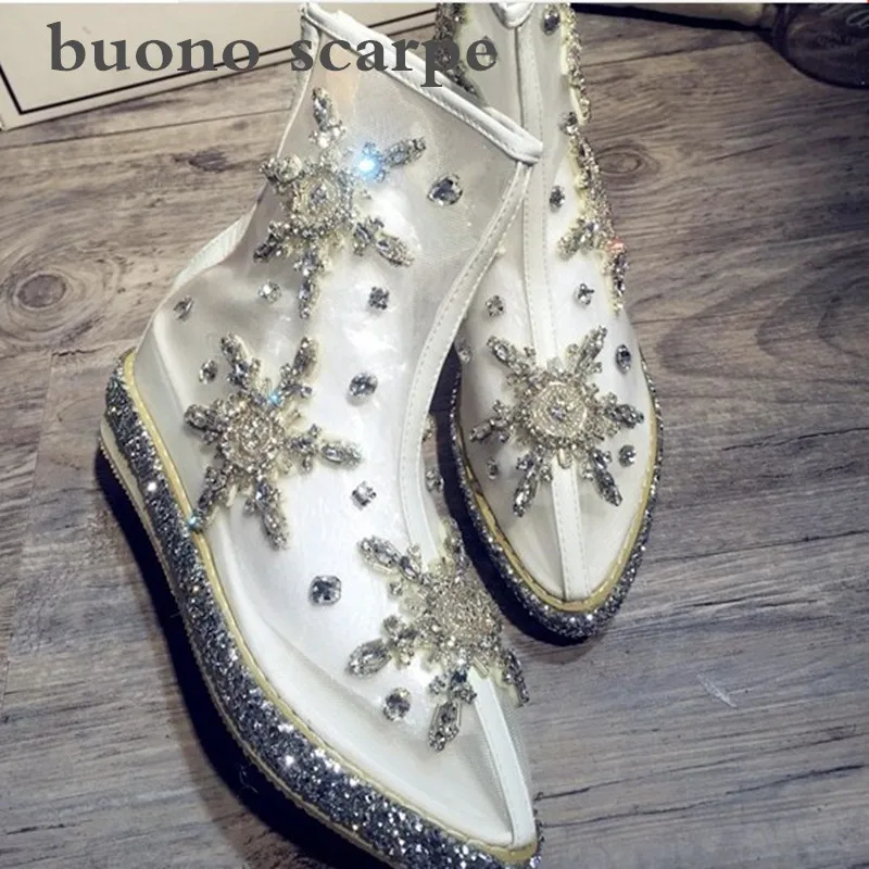 Новинка Сандалии на танкетке с украшением в виде кристаллов Летние прозрачные