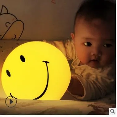 

LED Round Smiley Face Night Light Color Changeable Night Lamp Home Decoration For Baby/Children Bedroom Sleeping Light @