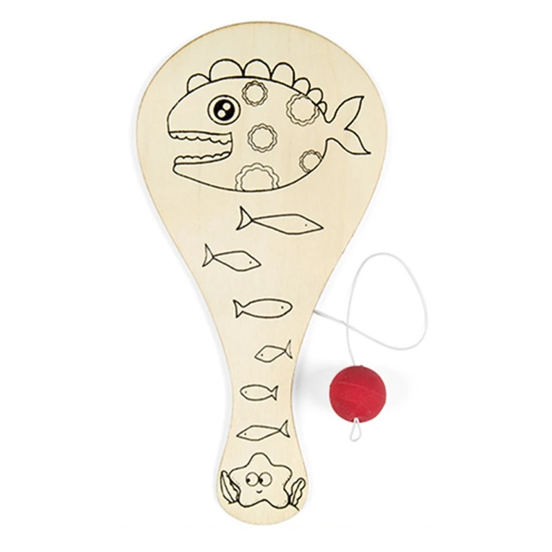 

FurnishingNICE Hand-painted Wooden Racket Ball DIY Craft Cartoon Painting Graffiti Toy Parent-Child Activities Accessories