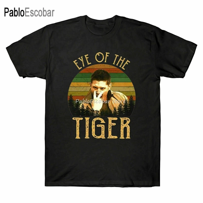 

Eye Of The Tiger Dean Winchester Supernatural Castiel Black T-Shirt For Sam Fans Popular Tagless Tee Shirt