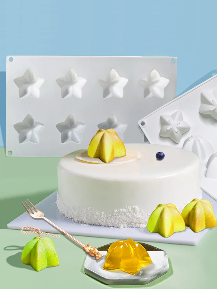 

8 Carambola Cake Silicone Mold Starfish Mousse Dessert Decoration Baking Simulation Fruit Aromatherapy Candle Abrasive Tools