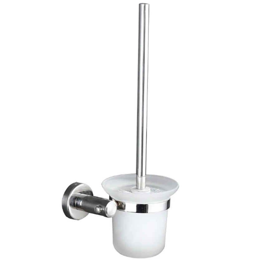 

Free Punch Stainless Steel Toilet Cleaning Brush Bathroom Toilet Brush Wall Mounted Toilet Brush Holders With Frosted Glass Cup