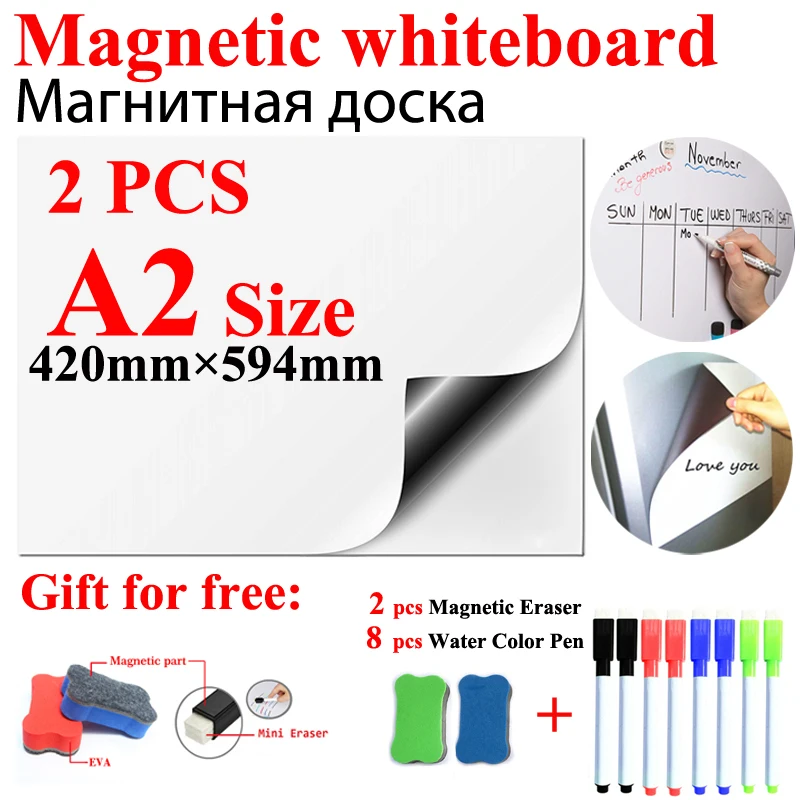

2Pcs A2 Size Dry Erase WhiteBoard Fridge Magnets Stickers for Kids Home Office School Message White Boards Memo Boards