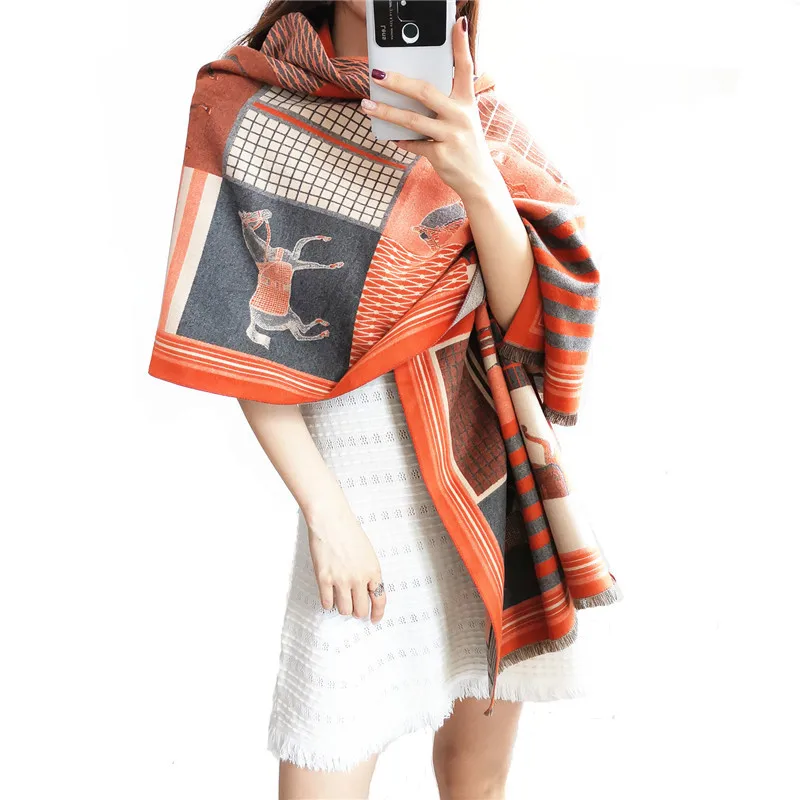 

Fashion Winter Scarf Women Cashmere Warm Pashmina Foulard Lady Luxury Horse Scarves Thick Soft Bufanda Shawls Wraps 2020 New