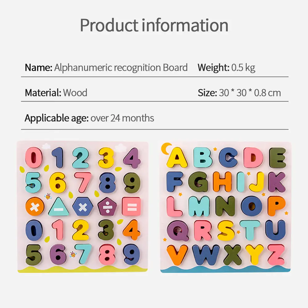

Wooden 3D Alphabet Number Puzzle Board Baby Montessori Learning Letter Math Matching Board Game Cognitive Educational Toys Gift