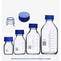 100ml 250ml 500ml 1000ml clear laboratory borosilicate glass reagent bottle with screw blue lid