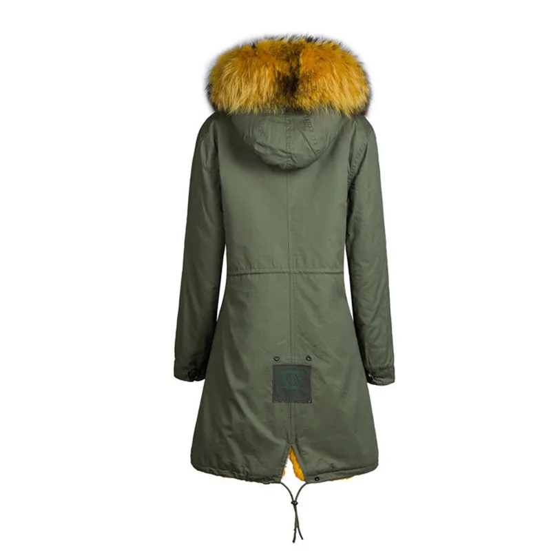 Настоящая желтая меховая новая парка стильное пальто с меховым капюшоном