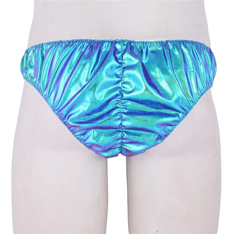 Мужские трусы бикини с рюшами синие эластичные из искусственной кожи