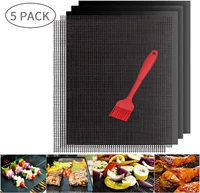 heat resistance bbq grill mat non stick mat reusable durable barbecue sheets with brush fda 536f 280 %e2%84%83 for family barbecue 5pack