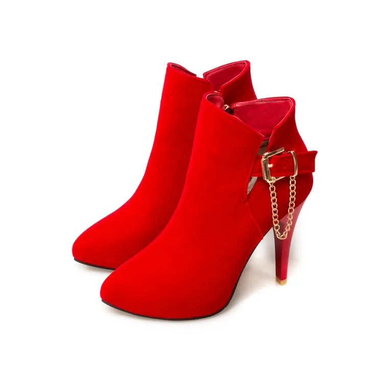 Большие размеры 11 12 13 14 Замшевые ботинки с острым носком на тонком каблуке