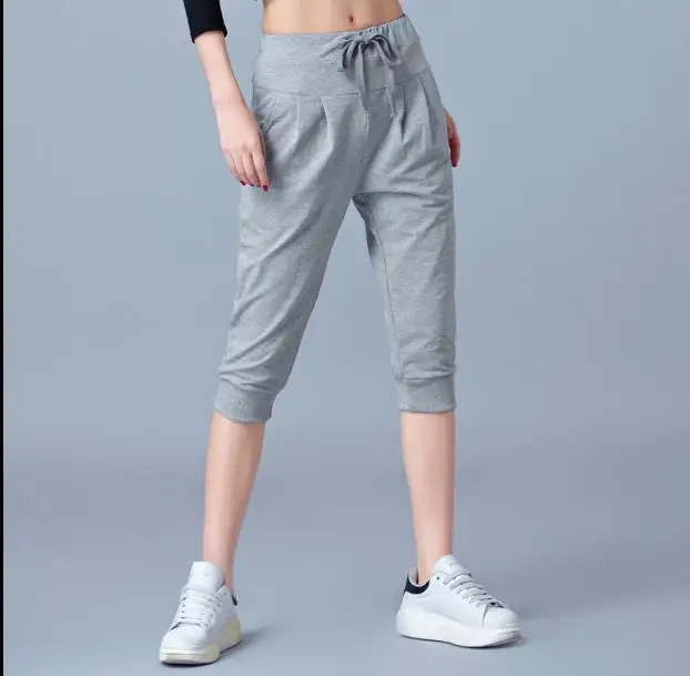 Брюки женские эластичные с завышенной талией летние шаровары до щиколотки