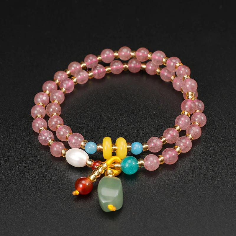 Shuangsheng 2019 New Natural Stone Strawberry Quartz Women's Bracelet Bohemian Beaded Love Jewelry Valentine's Day Gift | Украшения