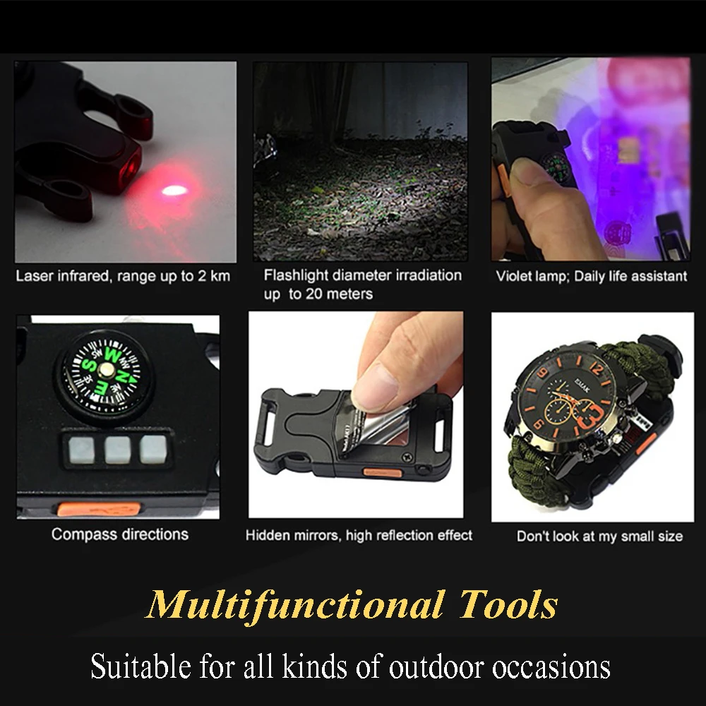 Часы для выживания на открытом воздухе многофункциональные водонепроницаемые