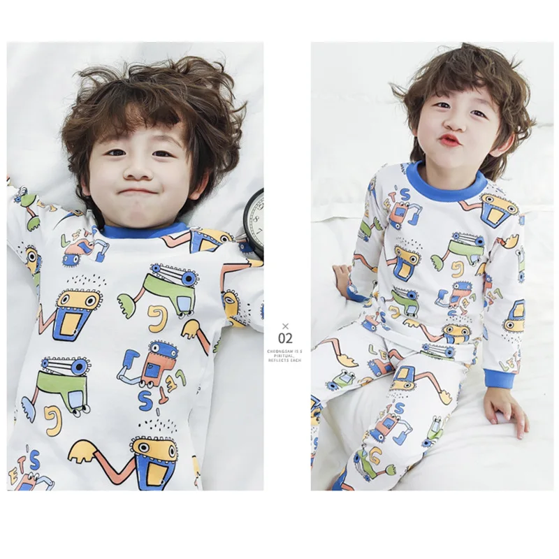 Детский пижамный комплект Весенняя домашняя хлопковая детская пижама с длинными