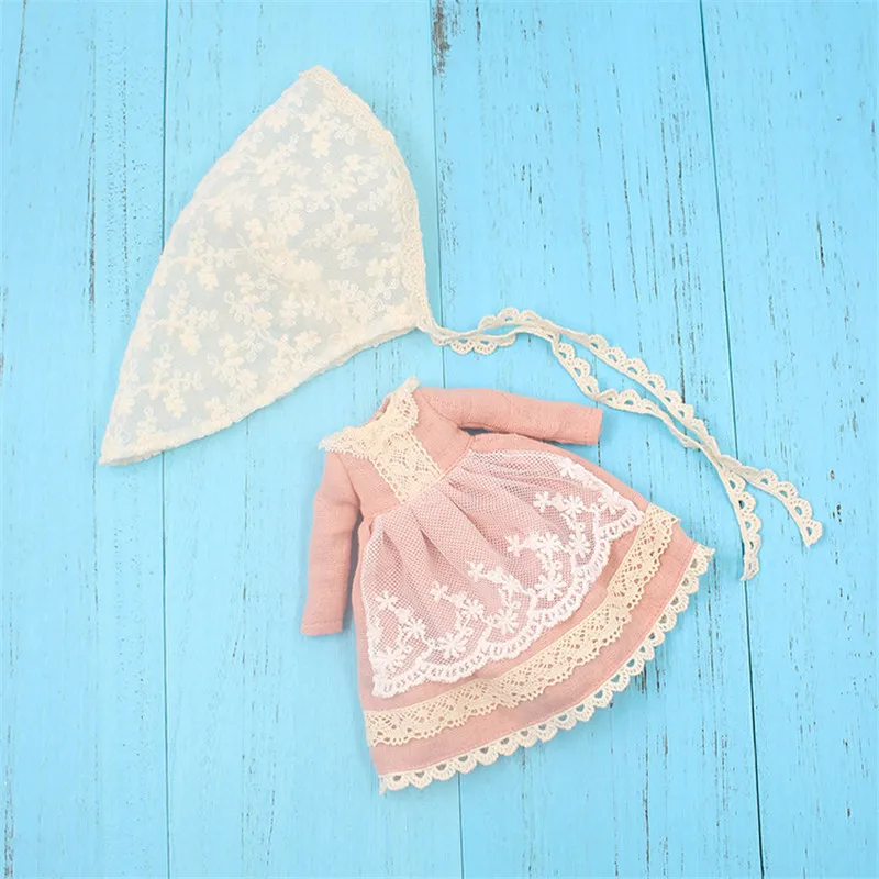 

Blyth Doll Clothes Lace Pink Dress and Headscarf Headwear 1/6 Doll Normal Joint Azone Licca ICY Baby Doll Accessories