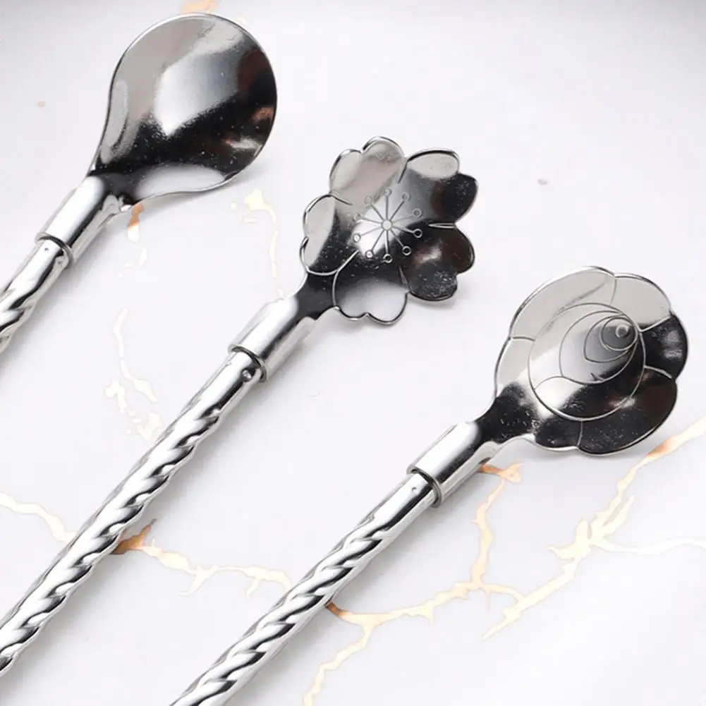 

80%HOTDrinking Straw Reusable Flower Shape Stainless Steel Creative Coffee Straw Spoon for Beverage