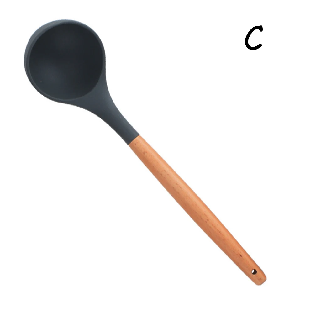 large soup spoon Не токсичные ручки из бамбука инструмент для приготовления пищи антипригарная кухонная посуда кухонный инструмент силиконовая лопаточка термостойкая суповая ложка 1 шт - Цвет: large soup spoon