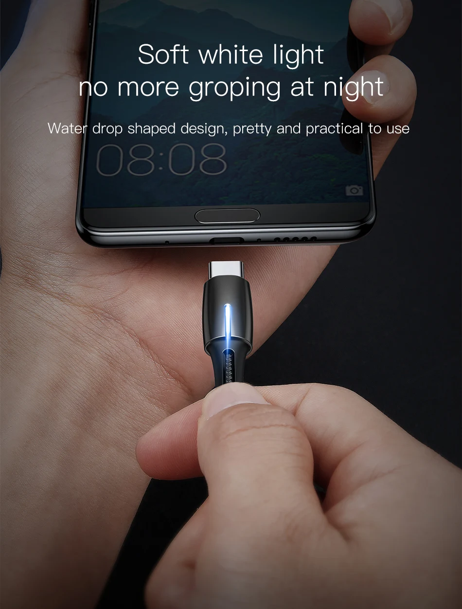 Кабель usb type-C Baseus 5A для huawei mate 30 Pro P30 Supercharge USB C Quick Charge 3,0 кабель для быстрой зарядки светодиодный кабель type USB-C