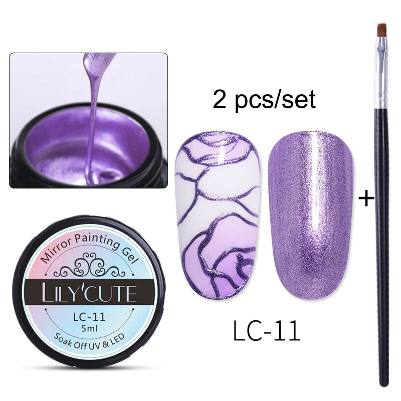 2 bottles 11 LILYCUTE Гель-лак для ногтей цвета металлик лак для рисования цветы паук рисунок Золотой Серебряный Зеркальный Блеск УФ-гель - Цвет: 2 bottles 11