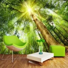 3D обои на заказ с зеленым лесом, солнечным светом, природным пейзажем, обои для гостиной, ТВ, спальни, домашний декор, водонепроницаемые настенные наклейки