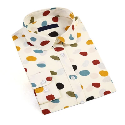 Женская хлопковая блузка с длинным рукавом и отложным воротником | одежда