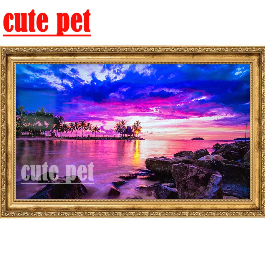 

cute pet Sunset seascape Wallpaper Diy round square diamond embroidery 5D full sets diamond painting mosaic pictures rhinestones