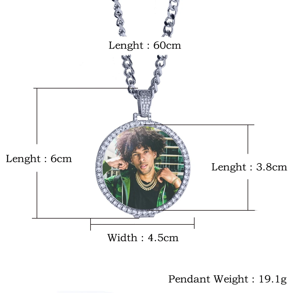 Custom Made Photo Medallions Pendant Necklace 4mm Tennis Chain Gold Silver Color Iced Out Cubic Zircon Men Hip hop Jewelry Gift images - 6