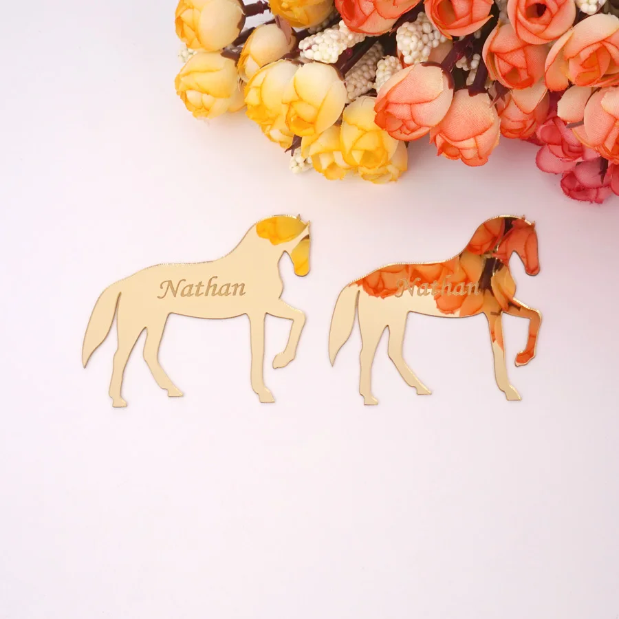 Акриловая наклейка с именем на заказ зеркальная лошадь лазерная резка