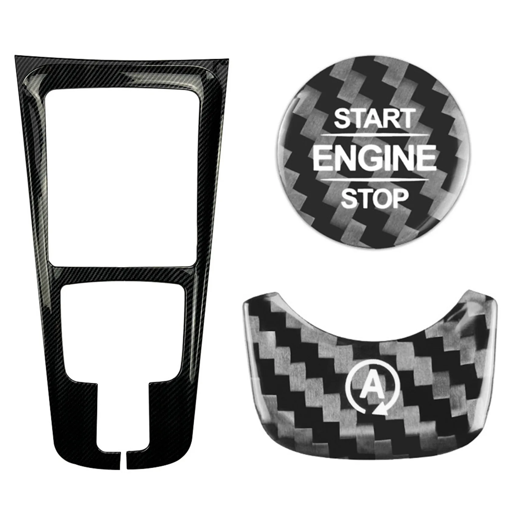

Carbon Fiber Center Console Water Cup Holder Frame Decoration Cover Trim with Carbon Fiber Engine Start Button Sticker