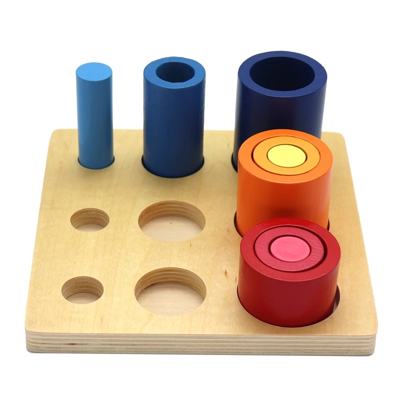 Juguetes Educativos de madera Montessori para ni&ntilde;os, bloques de clasificaci&oacute;n de c&iacute;rculos, cilindros, colores cognitivos-5