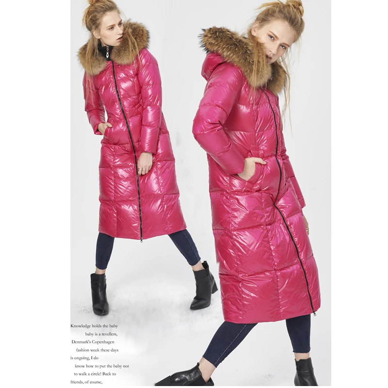 Роскошное меховое пальто из белого Утиного пуха Енота Женские зимние куртки и