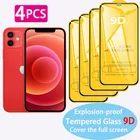 4 шт. 9D полное покрытие Защитное стекло для iPhone 12 защита экрана взрывозащищенный